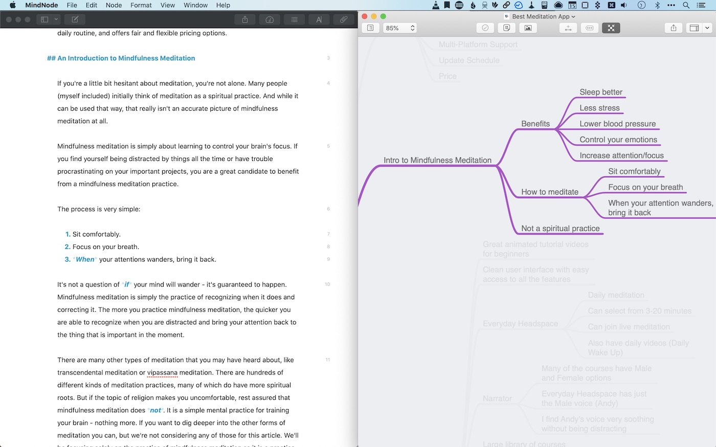 My writing setup with Ulysses and MindNode