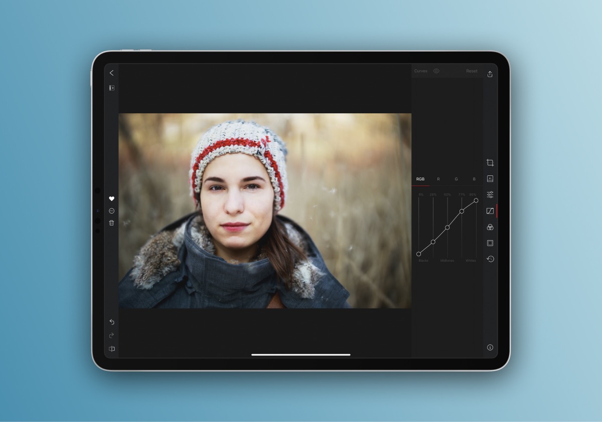 Darkroom’s editing tools include a full RGB curves tool alongside the usual exposure, contrast, and colour adjustment tools.