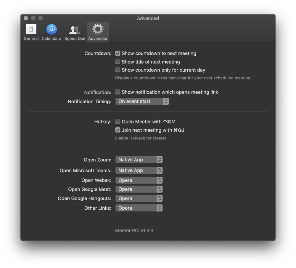 Meeter Pro Advanced settings