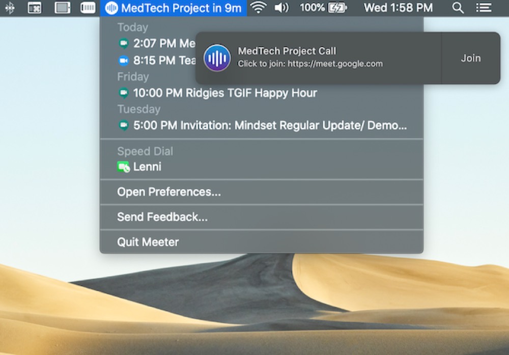 Meeter Pro notification