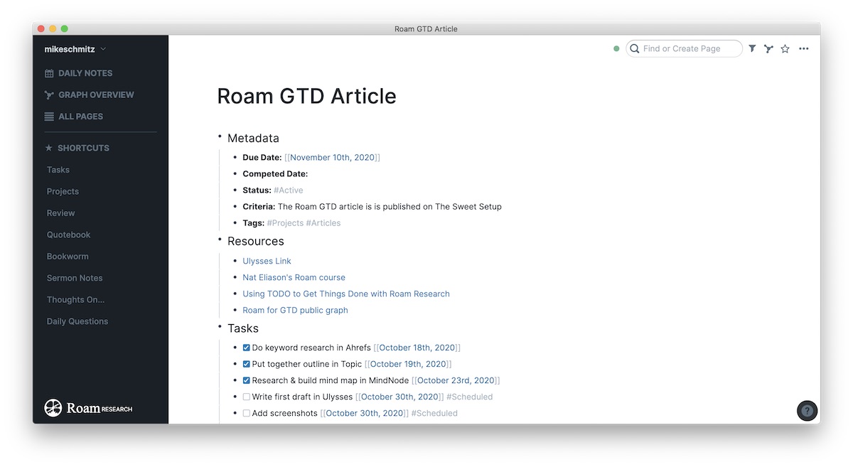 Roam Research Project Template