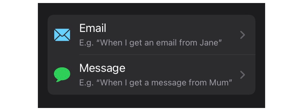Email and Message triggers in Shortcuts