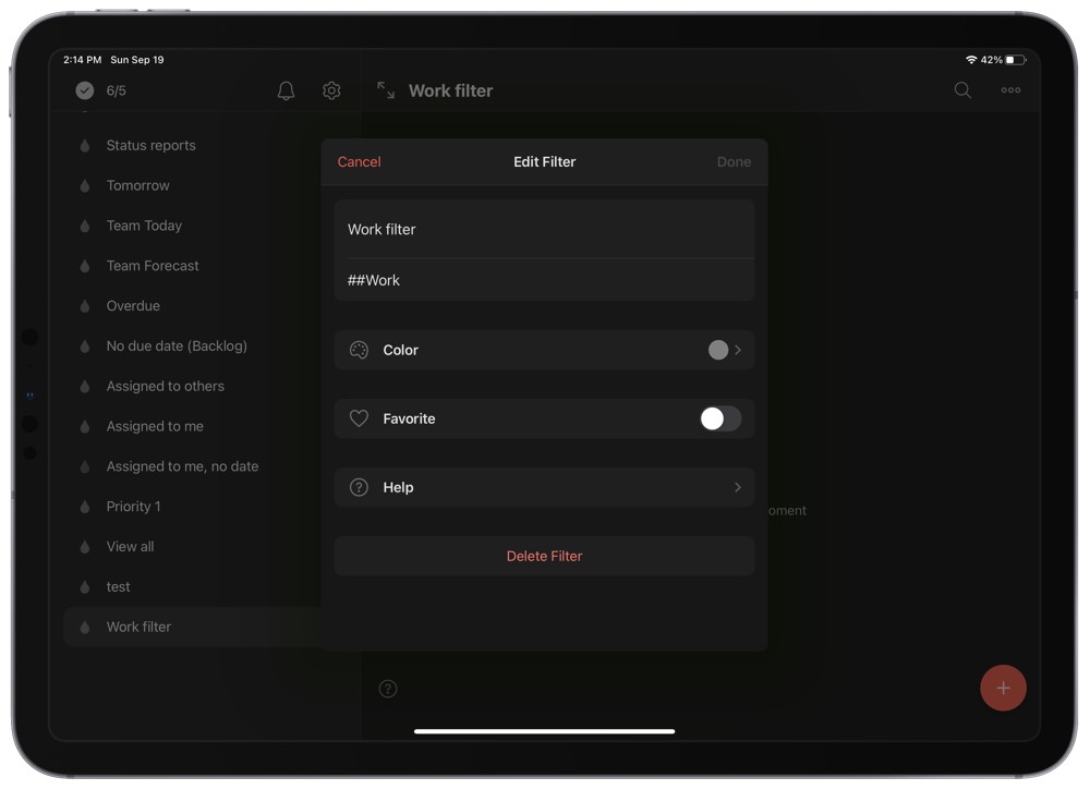 Work projects in Todoist filter