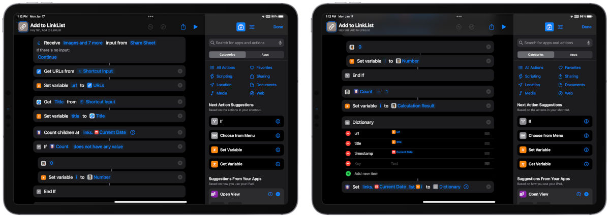 Using Shortcuts and Data Jar to Store and Share Multiple Links