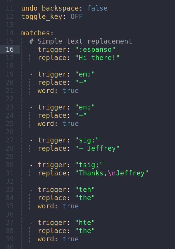 Simple text replacement configuration in Espanso