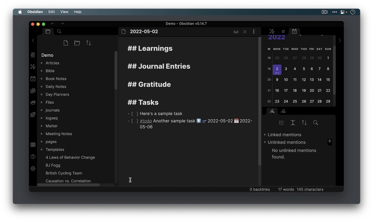 Obsidian Task Template