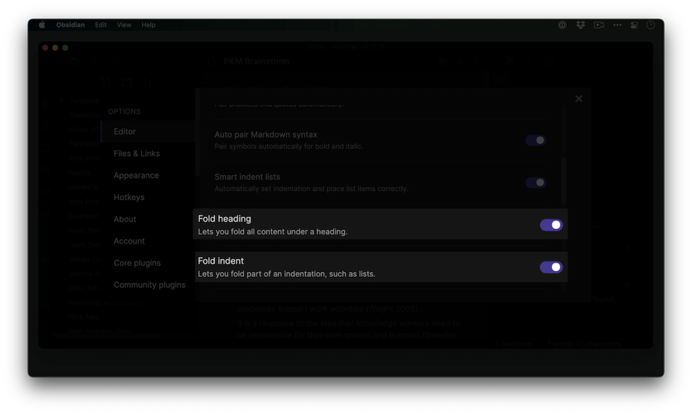 Obsidian Editor Fold Settings