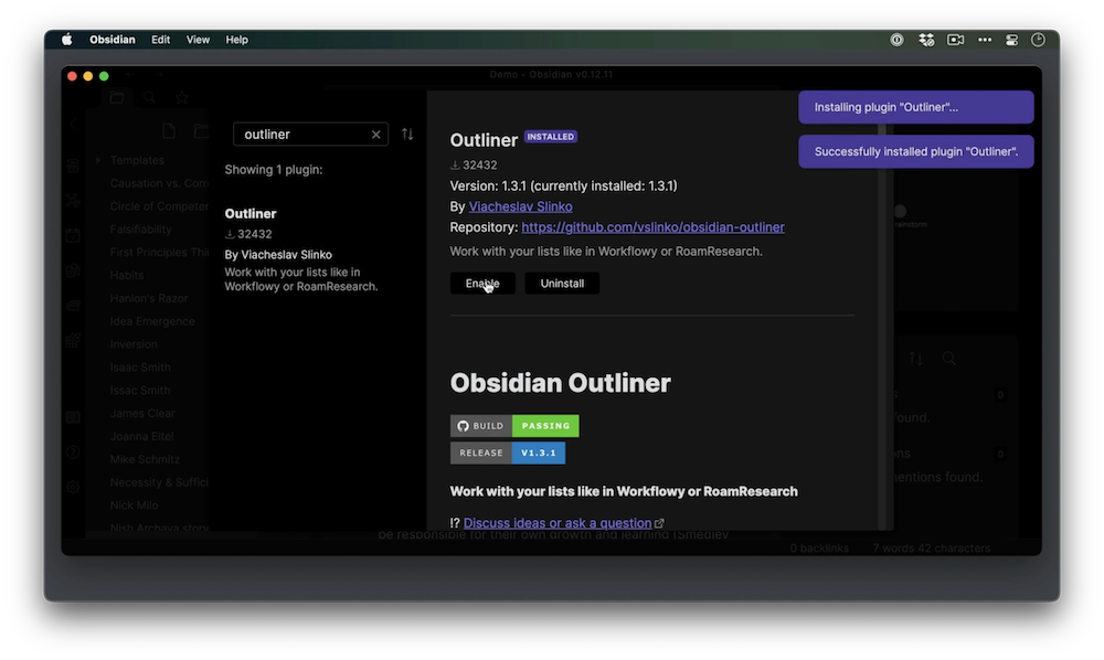 Enable Outliner