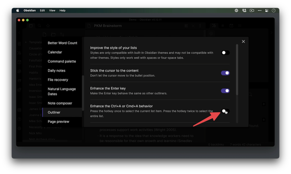 Outliner Enhance Control A Settings Off