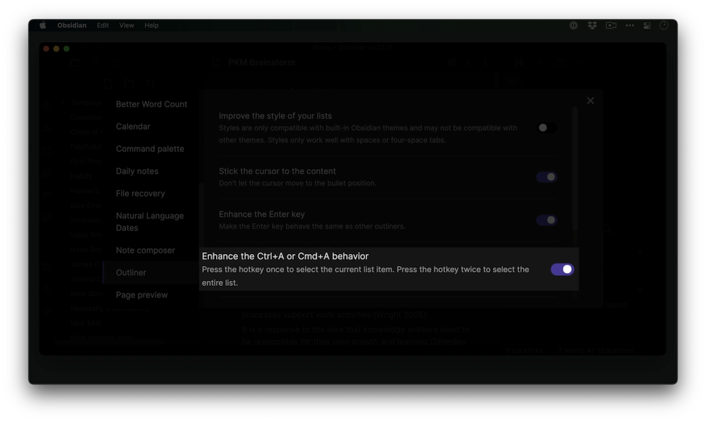 Outliner Enhance Control A Settings