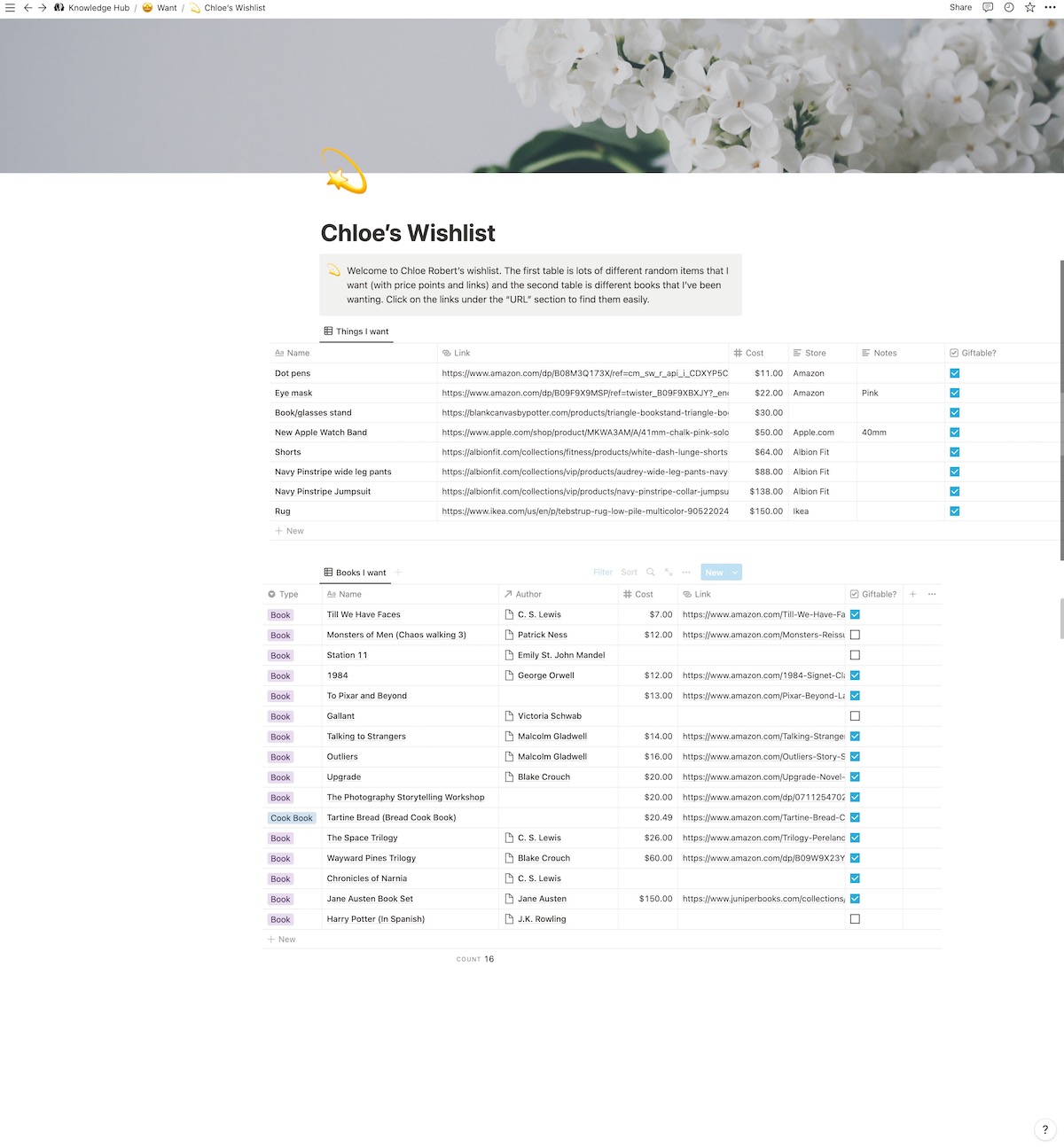 notion wishlist template