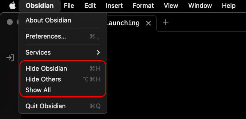 Hiding and Unhiding options in menu bar