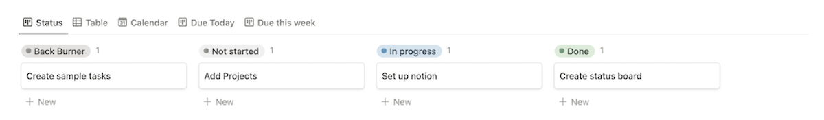 View of Task Database