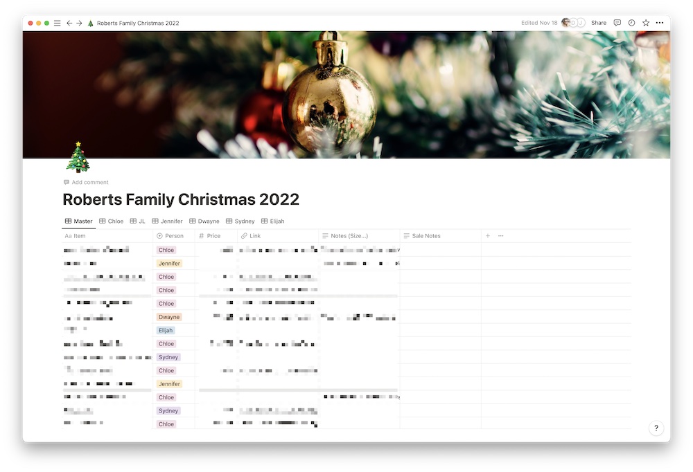 Family Christmas List