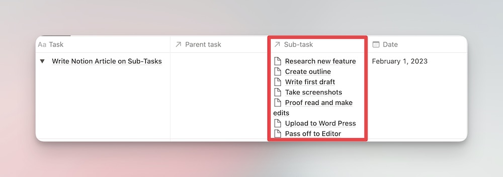 Parent Sub Tasks