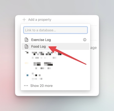 How to choose the Food Log as a relational database