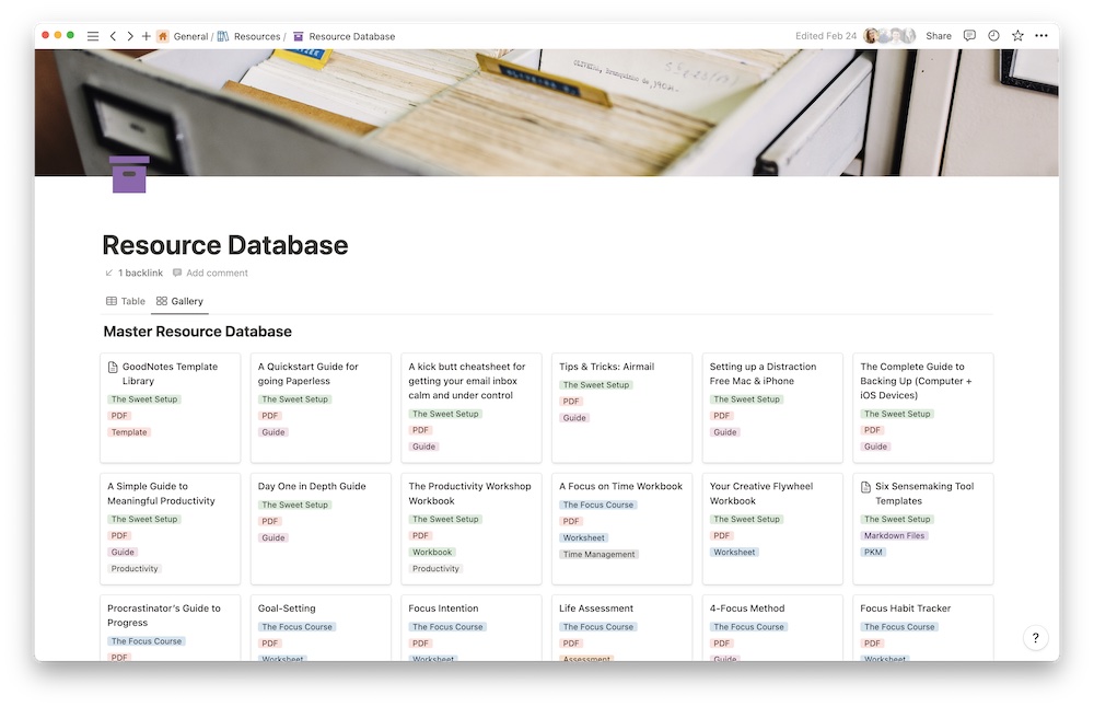 Gallery view of Master Resource Database