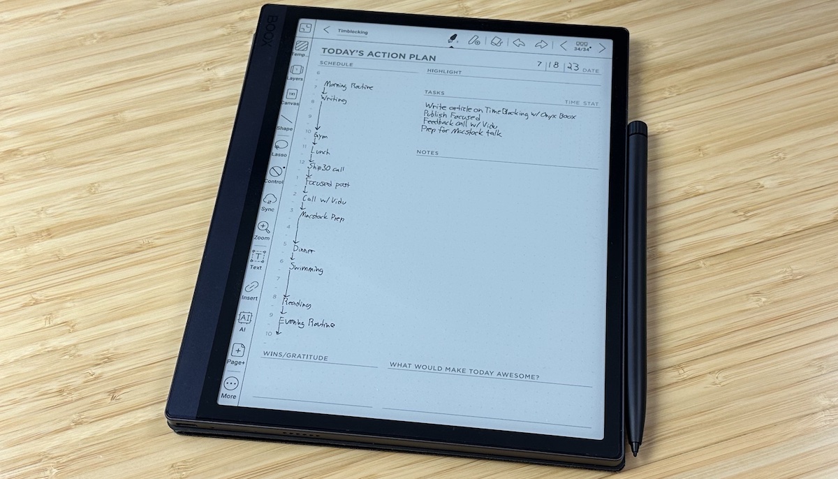 Time Blocking Using a Custom Template on the Onyx Boox Tab Ultra – The  Sweet Setup