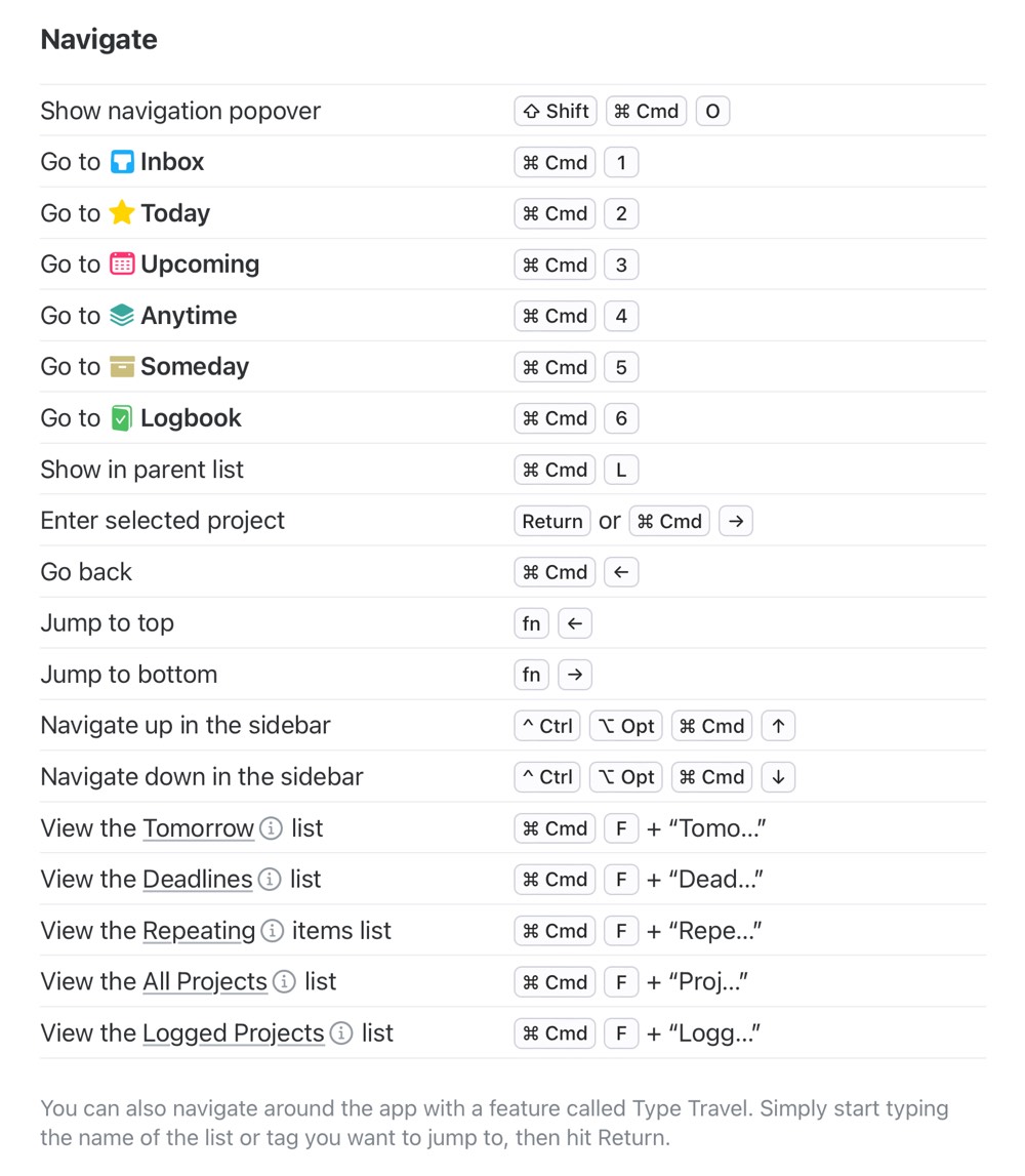 Things 3 Keyboard Shortcuts