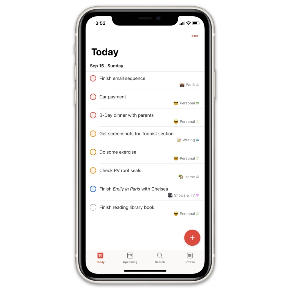 Todoist iPhone Today Screen