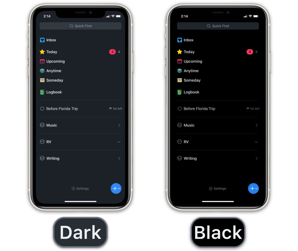 Things 3 iPhone Dark Mode